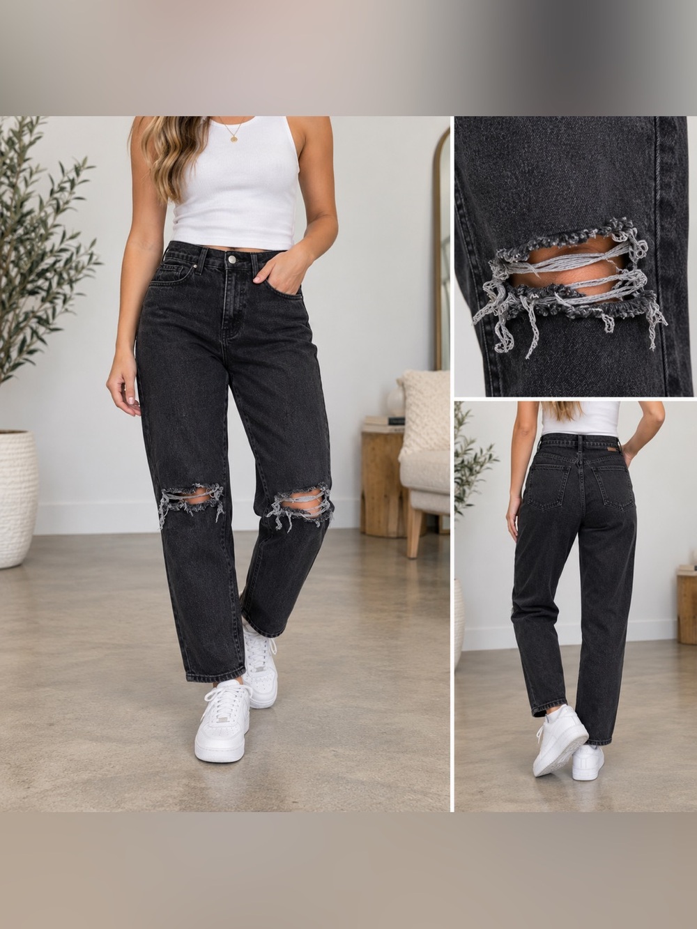 Vintage Vibrant M.I.U Distressed Black Mom Jeans size 5